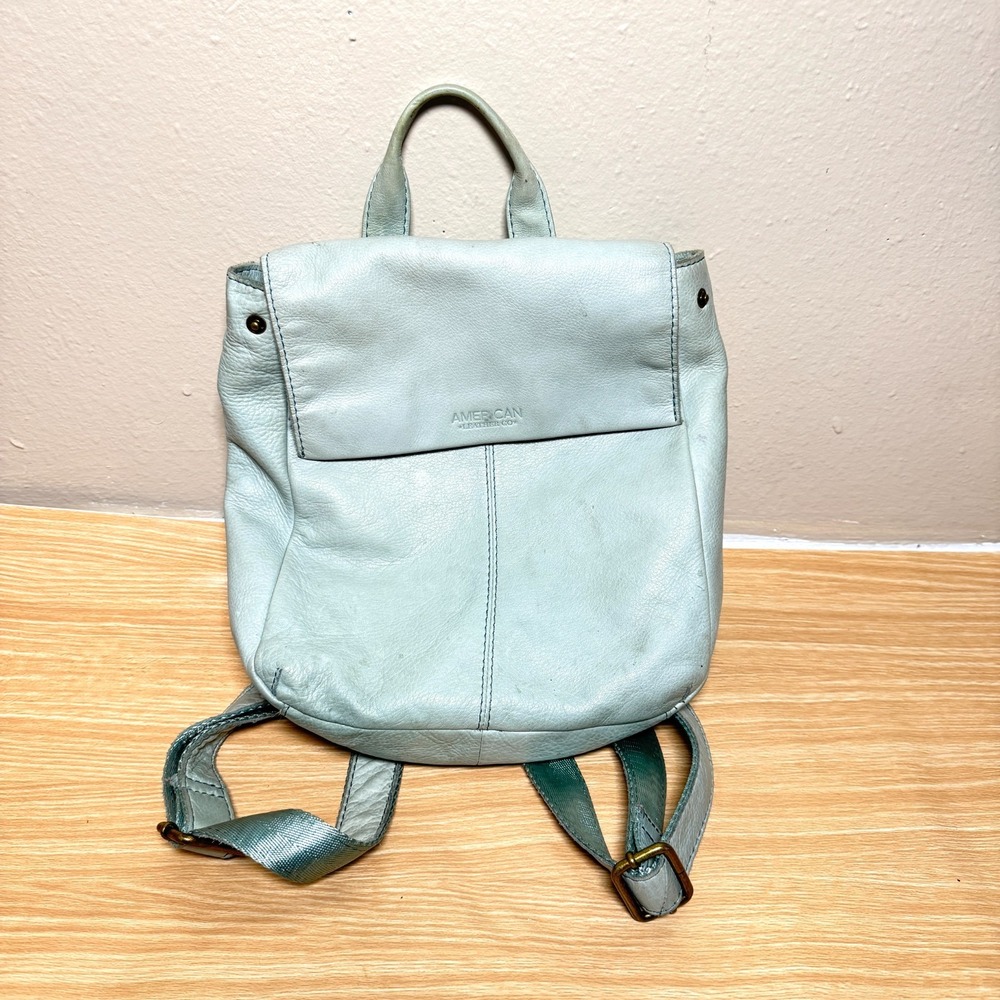 American Leather Co. Liberty Backpack Women's Pale Aqua Foldover Shoulder Straps